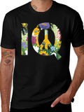 Floral IQ Peace Sign Graphic T-Shirt