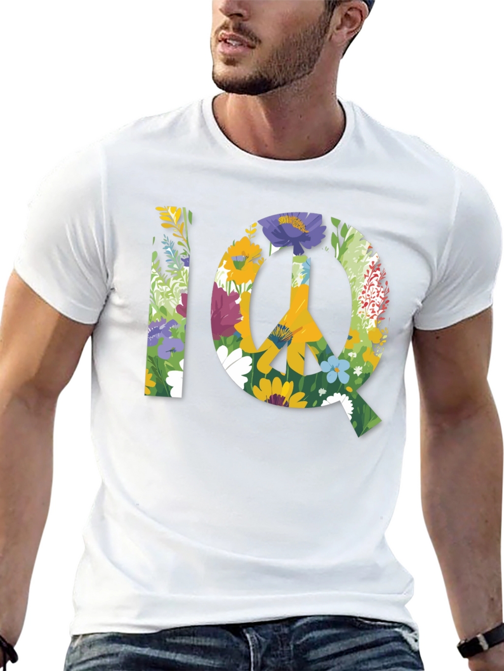 Floral IQ Peace Sign Graphic T-Shirt
