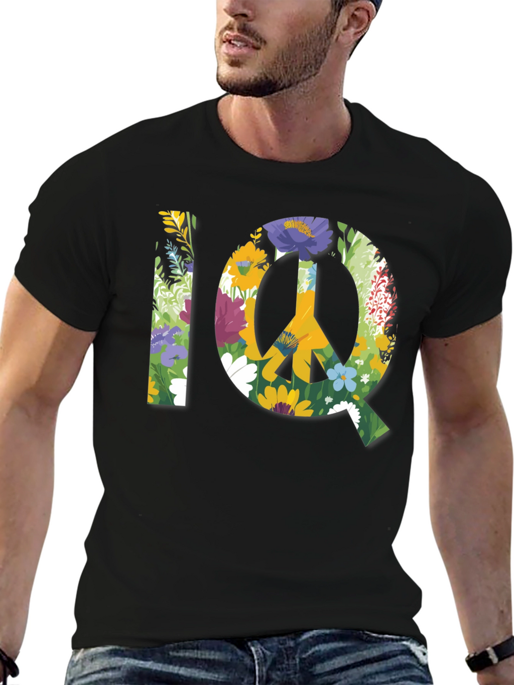Floral IQ Peace Sign Graphic T-Shirt