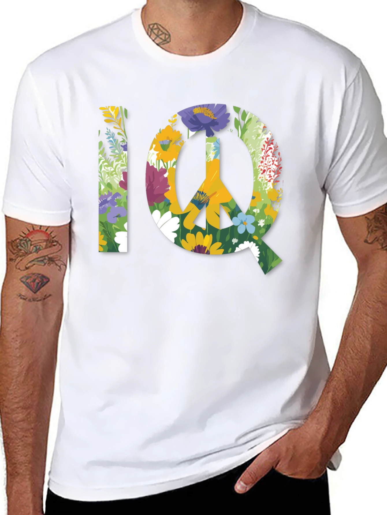 Floral IQ Peace Sign Graphic T-Shirt
