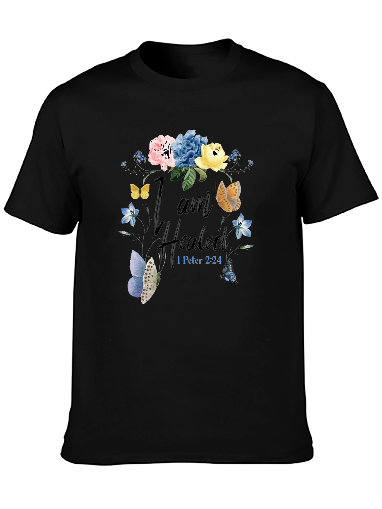 I am Healed T-Shirt - Floral Butterfly Design