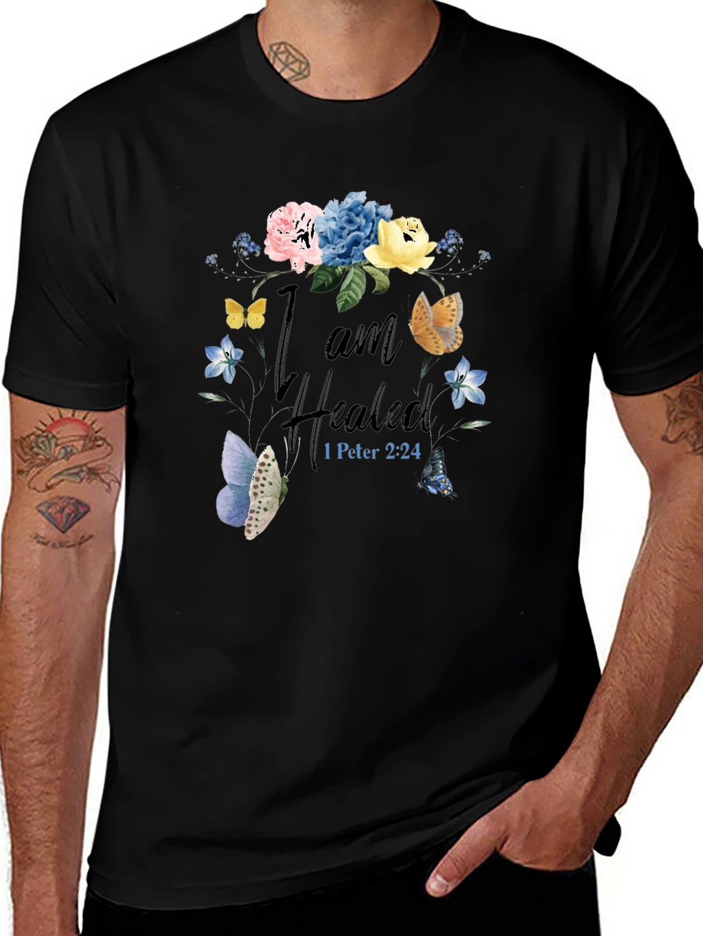I am Healed T-Shirt - Floral Butterfly Design