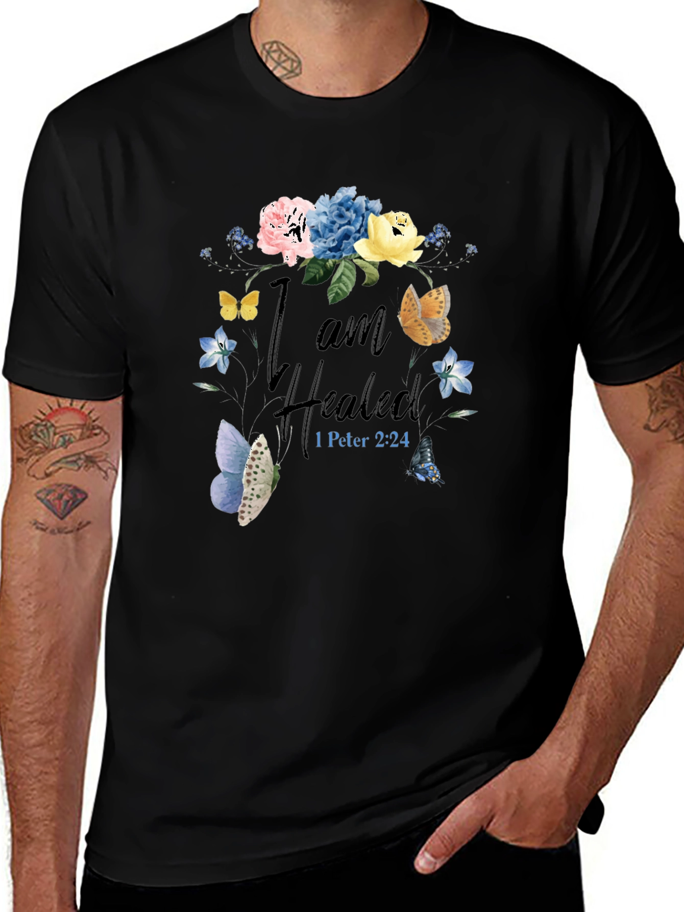 I am Healed T-Shirt - Floral Butterfly Design