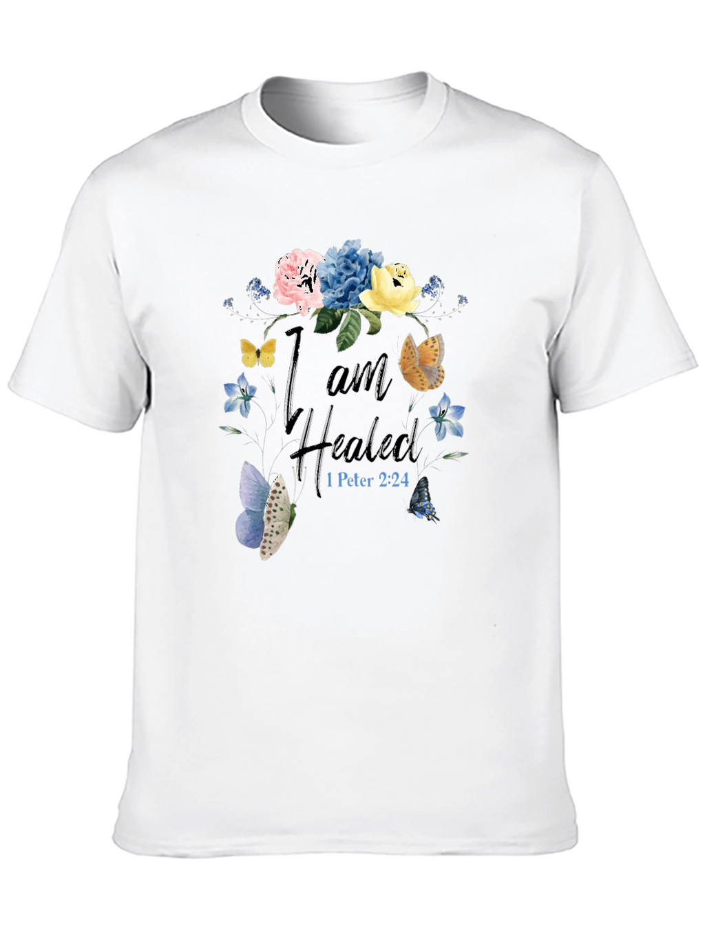 I am Healed T-Shirt - Floral Butterfly Design