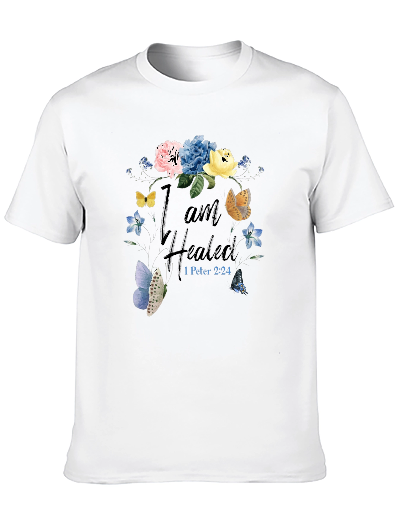 I am Healed T-Shirt - Floral Butterfly Design