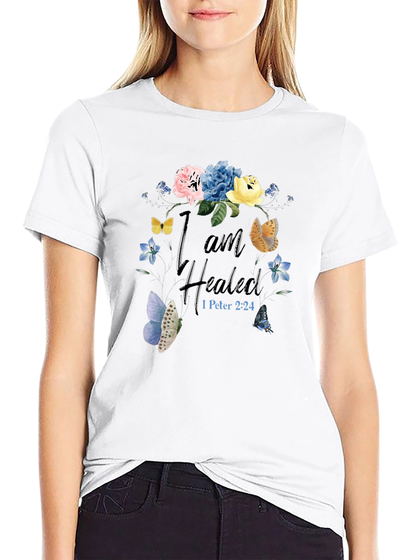 I am Healed T-Shirt - Floral Butterfly Design
