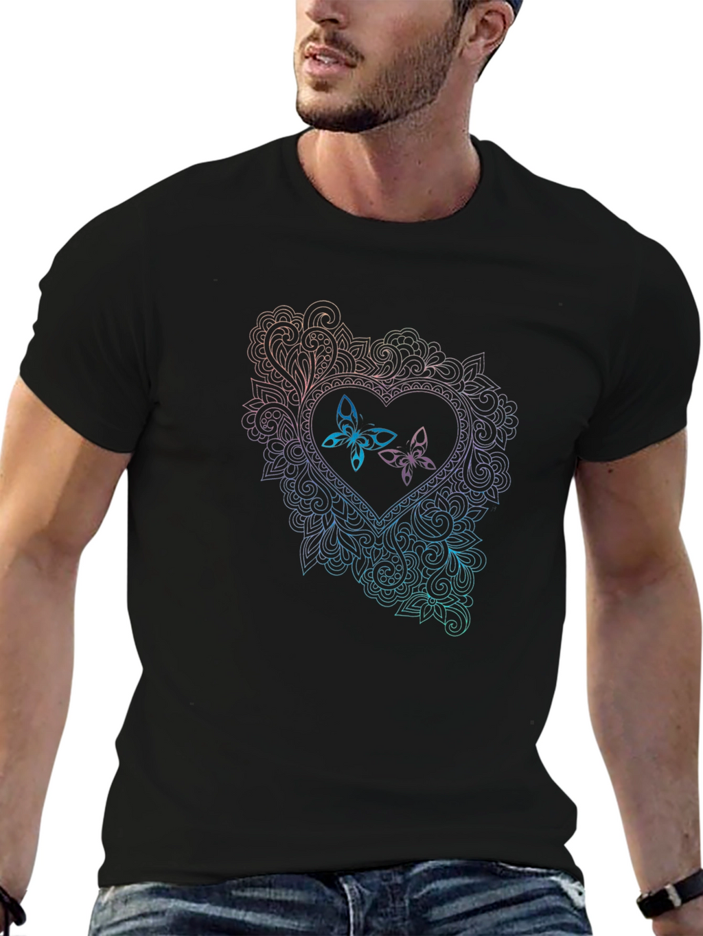 Butterfly Heart Graphic Tee - Black