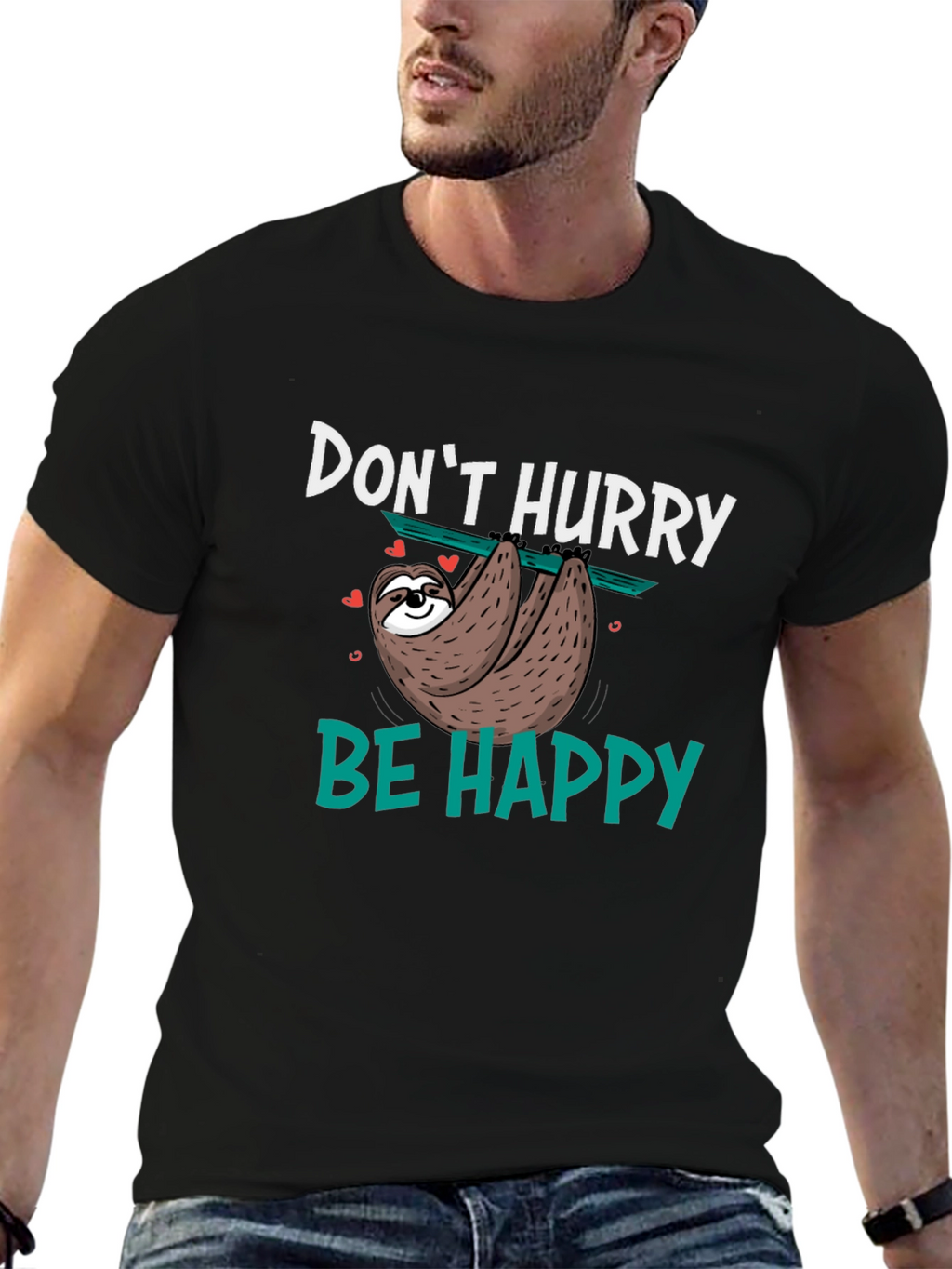 Dont Hurry Be Happy Sloth Graphic T-Shirt