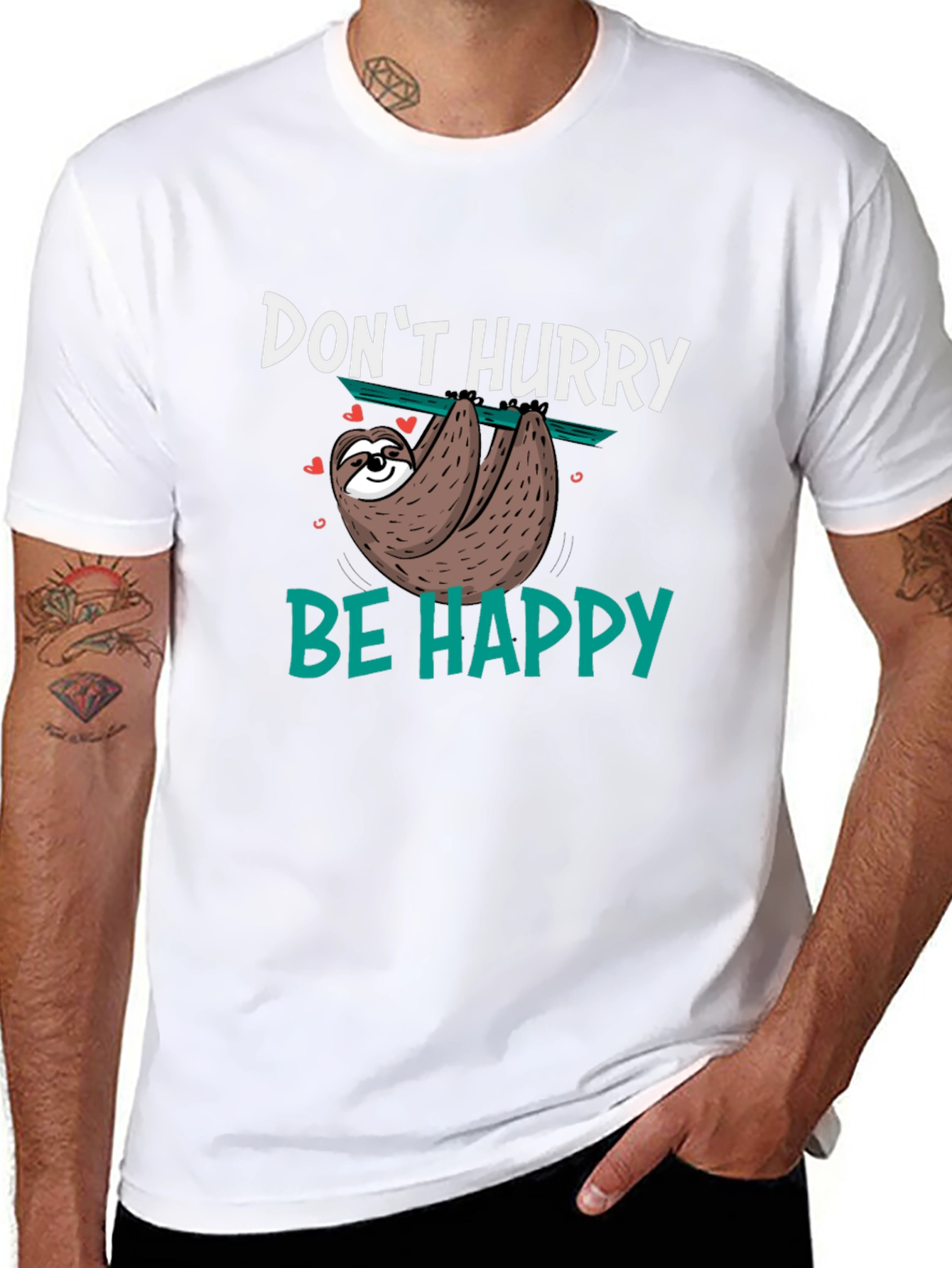 Dont Hurry Be Happy Sloth Graphic T-Shirt