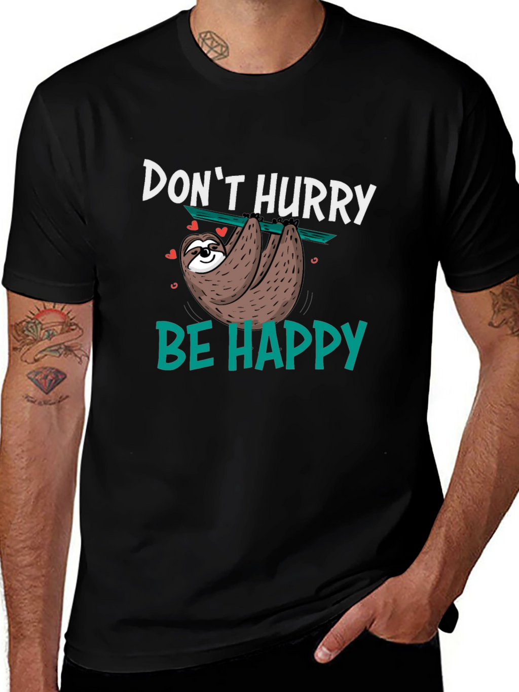 Dont Hurry Be Happy Sloth Graphic T-Shirt