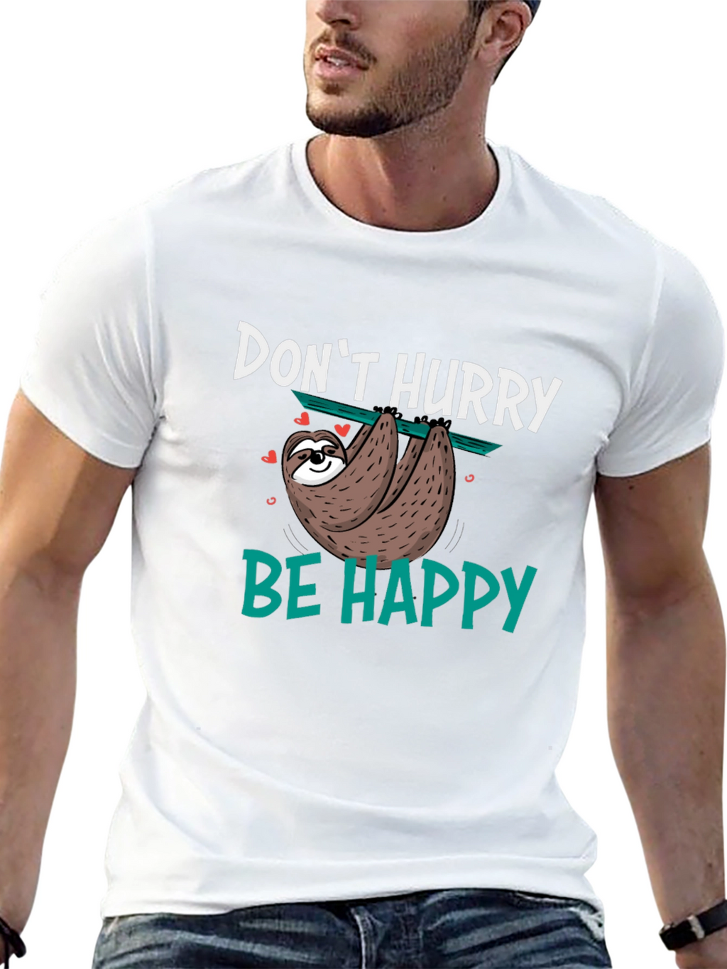 Dont Hurry Be Happy Sloth Graphic T-Shirt
