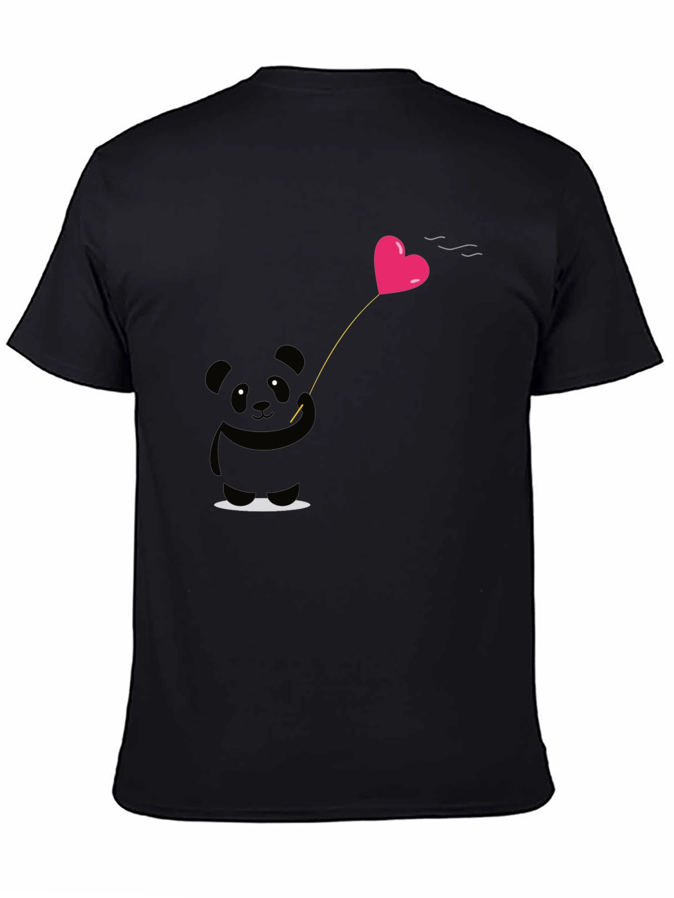 Cute Panda Heart Balloon Graphic Tee - Black
