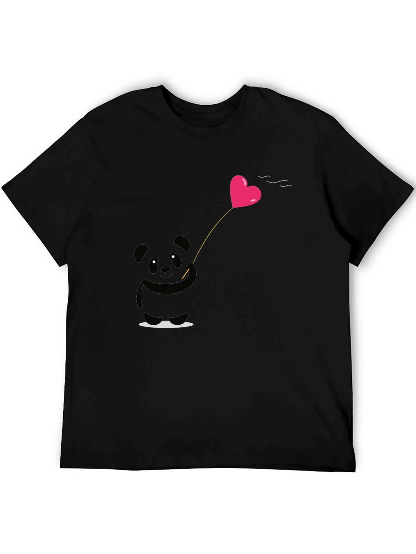 Cute Panda Heart Balloon Graphic Tee - Black