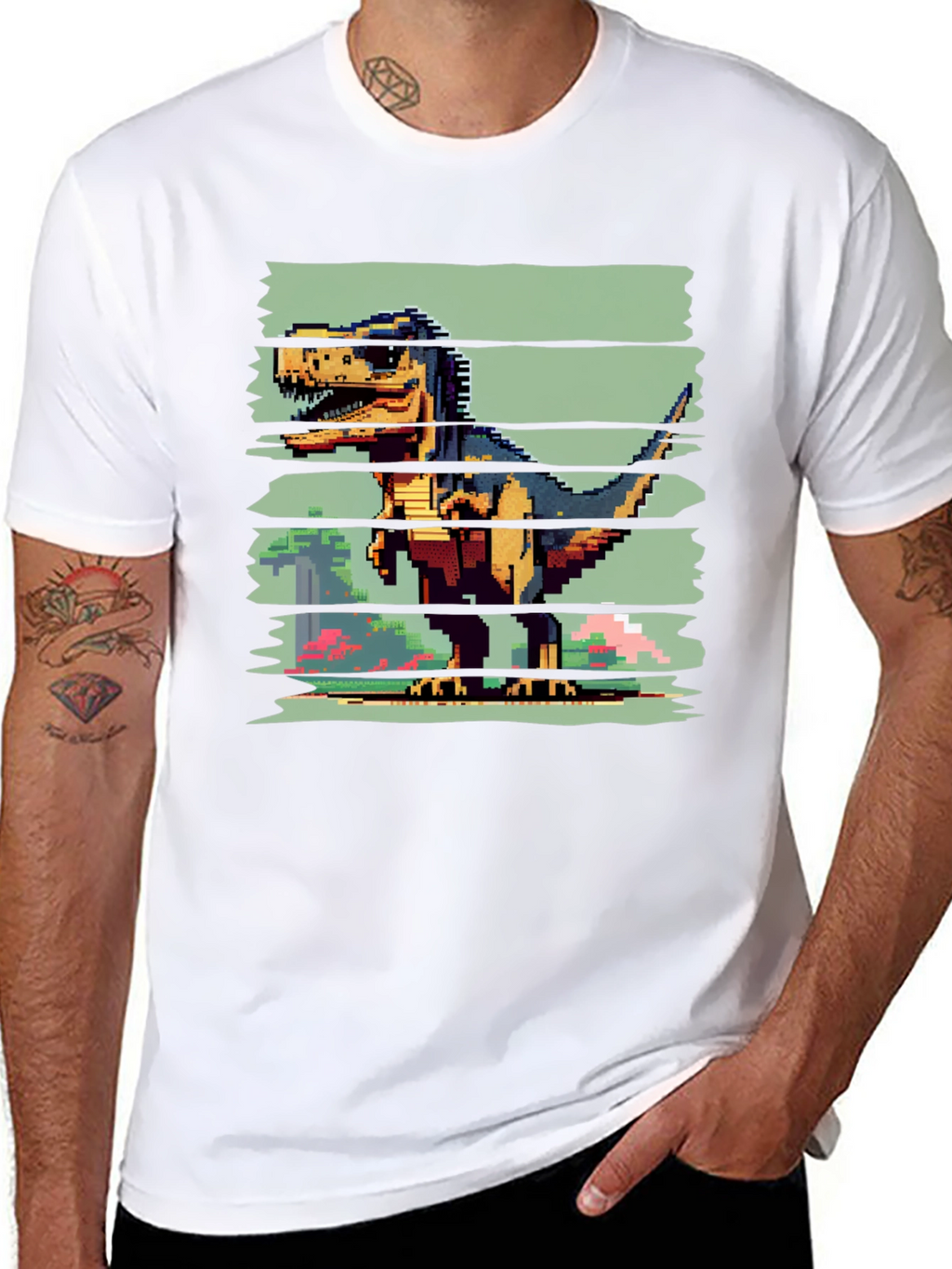 Pixel Dinosaur Graphic Tee - Black T-Shirt