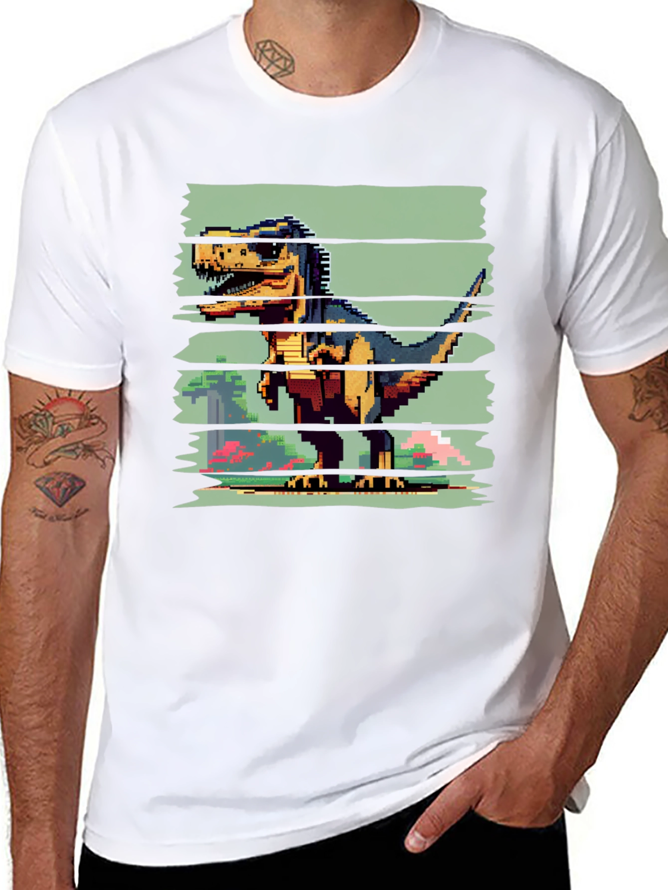Pixel Dinosaur Graphic Tee - Black T-Shirt