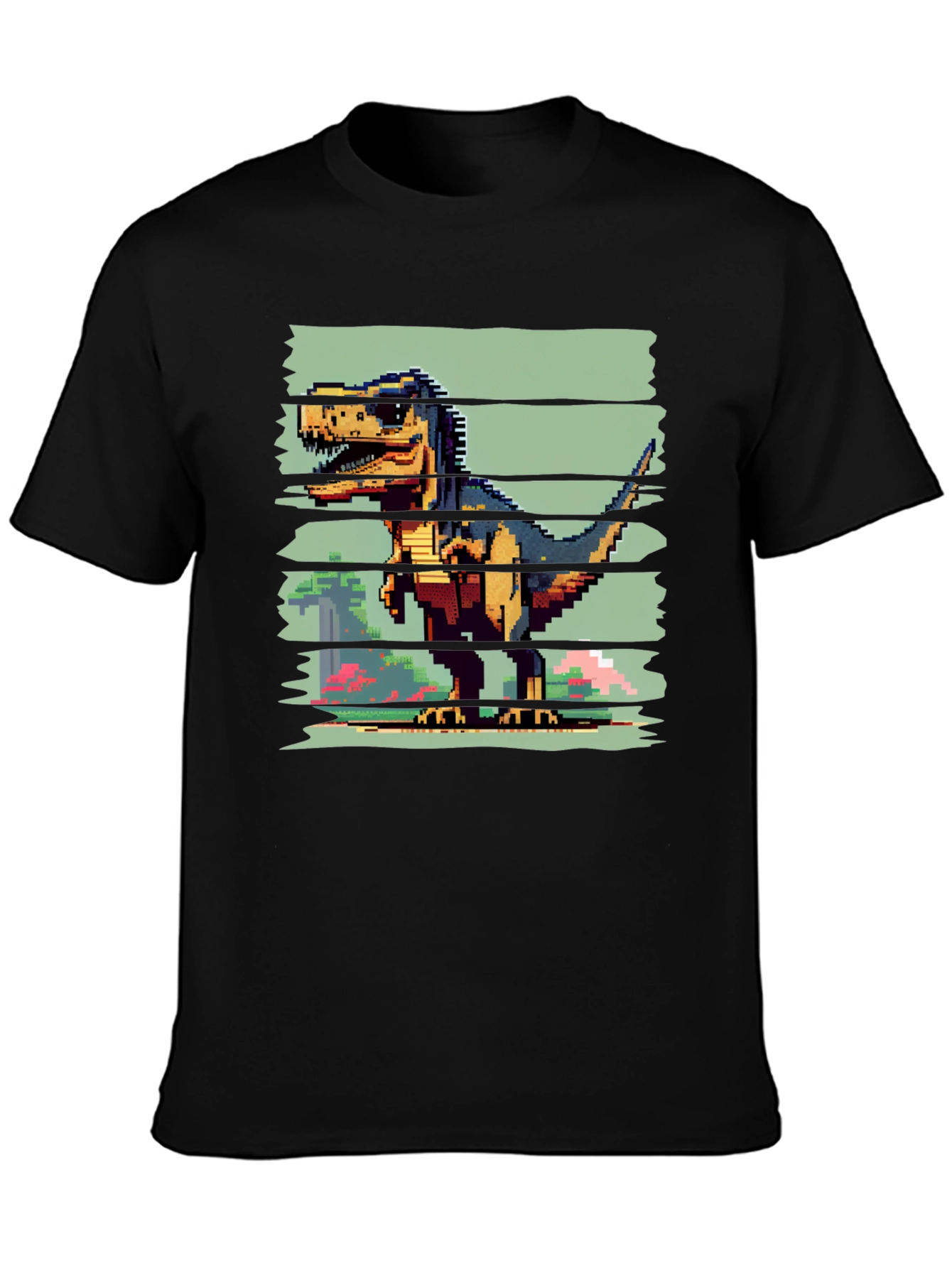 Pixel Dinosaur Graphic Tee - Black T-Shirt