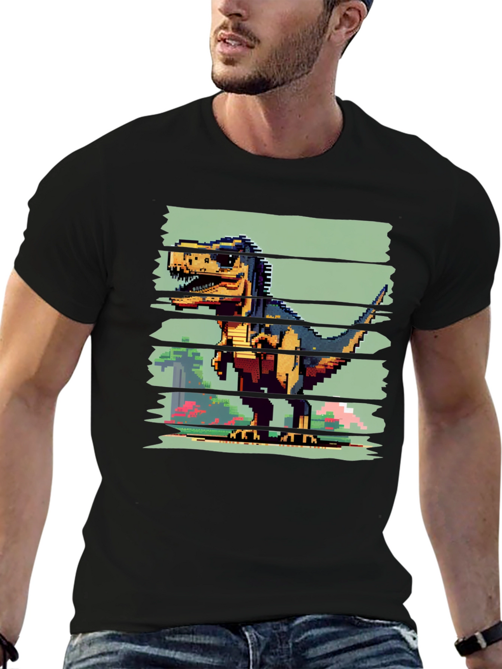 Pixel Dinosaur Graphic Tee - Black T-Shirt