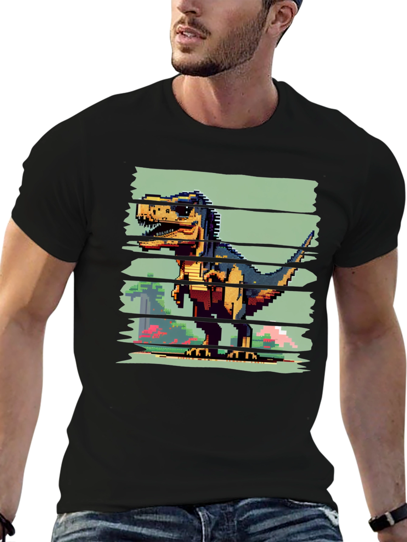 Pixel Dinosaur Graphic Tee - Black T-Shirt