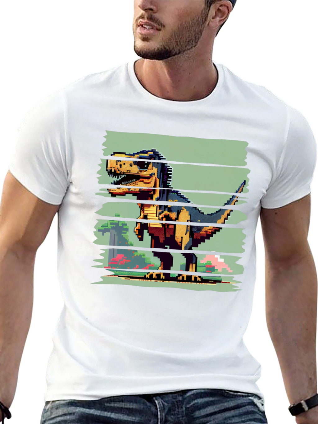 Pixel Dinosaur Graphic Tee - Black T-Shirt