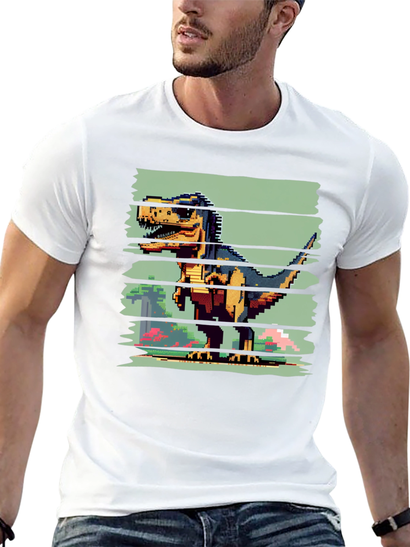 Pixel Dinosaur Graphic Tee - Black T-Shirt