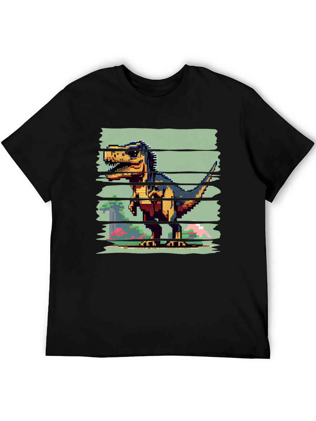 Pixel Dinosaur Graphic Tee - Black T-Shirt