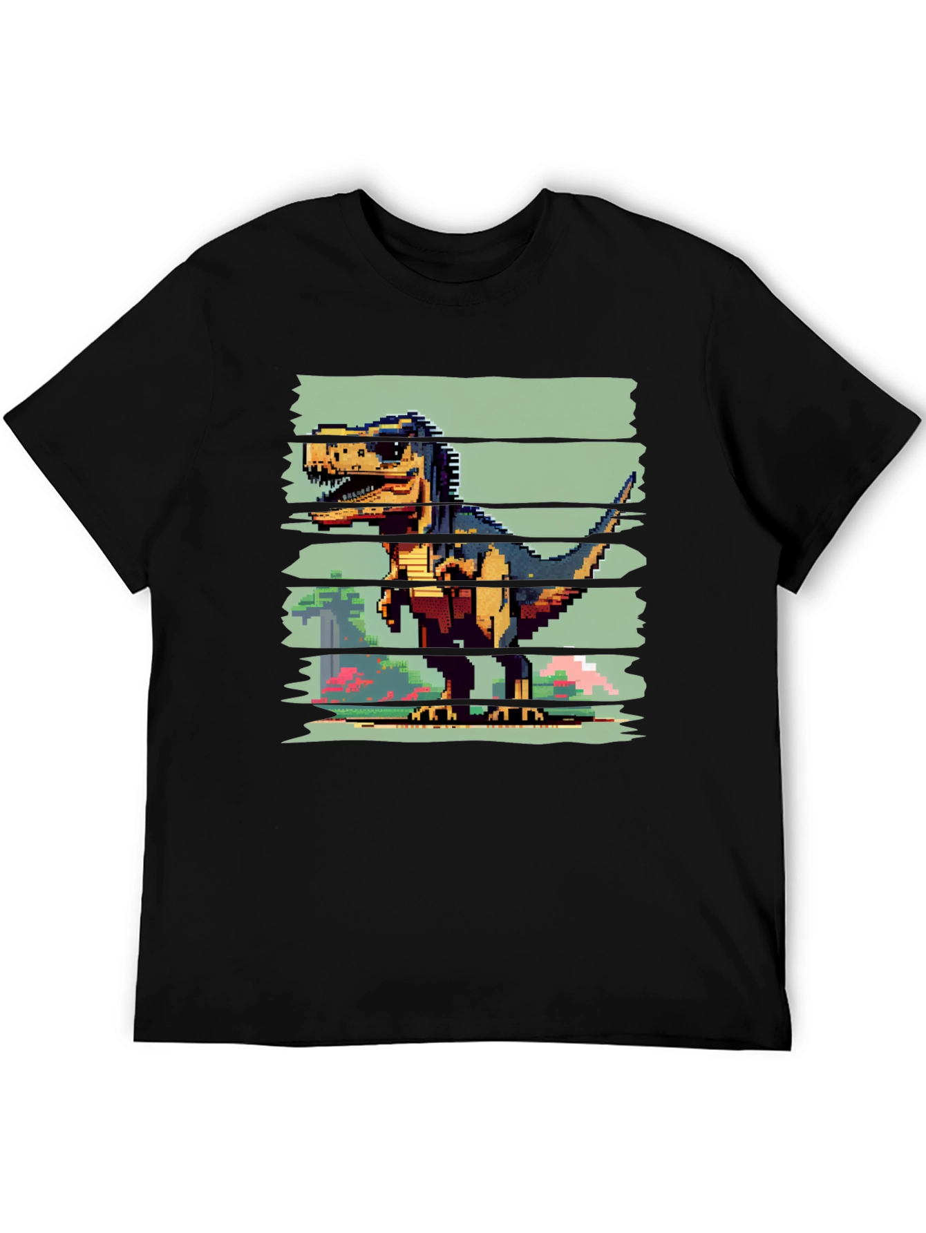 Pixel Dinosaur Graphic Tee - Black T-Shirt
