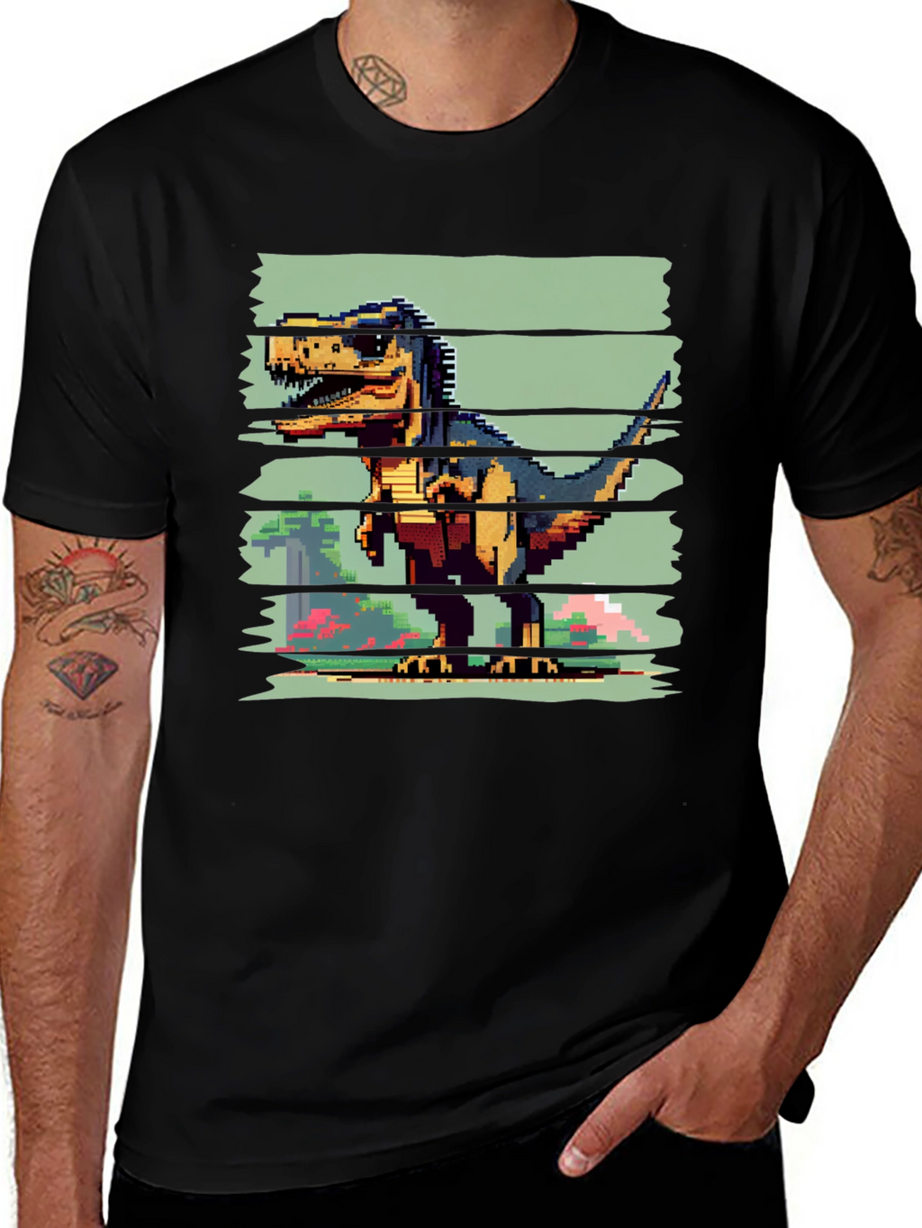 Pixel Dinosaur Graphic Tee - Black T-Shirt