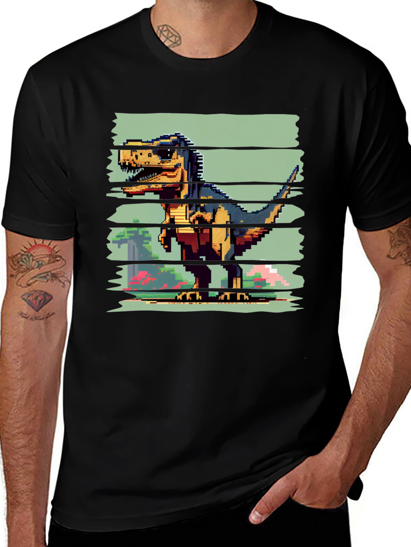 Pixel Dinosaur Graphic Tee - Black T-Shirt