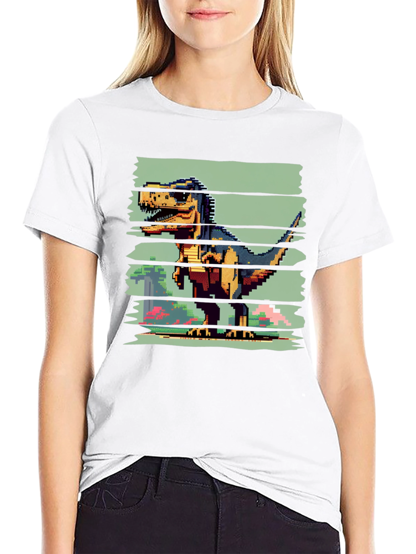 Pixel Dinosaur Graphic Tee - Black T-Shirt
