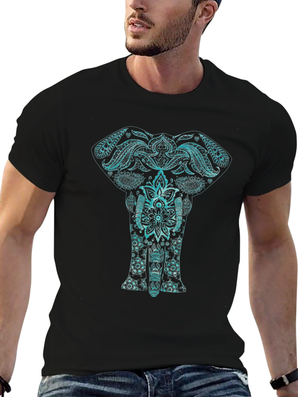 Elephant Mandala Graphic Tee - Black