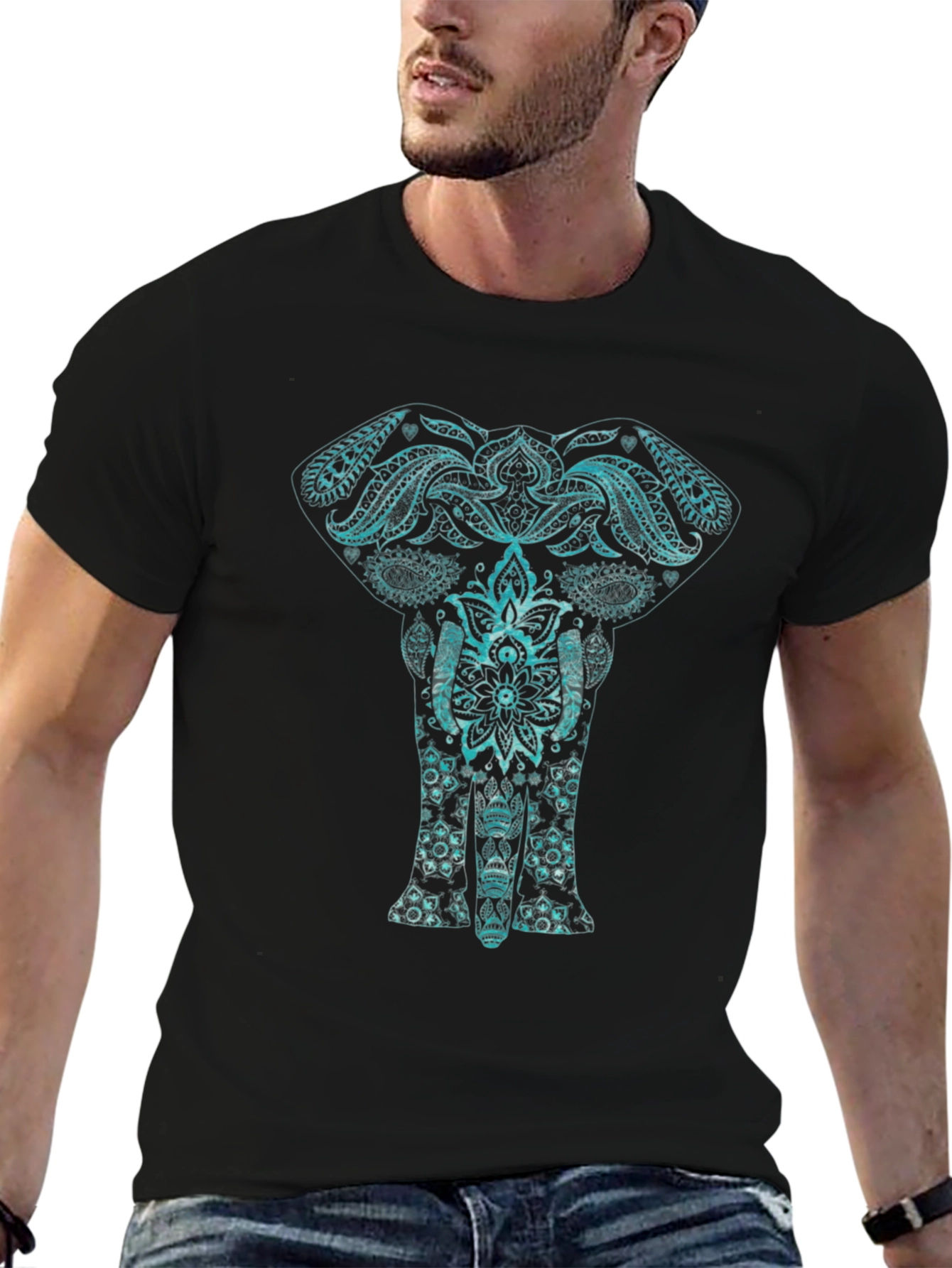 Elephant Mandala Graphic Tee - Black