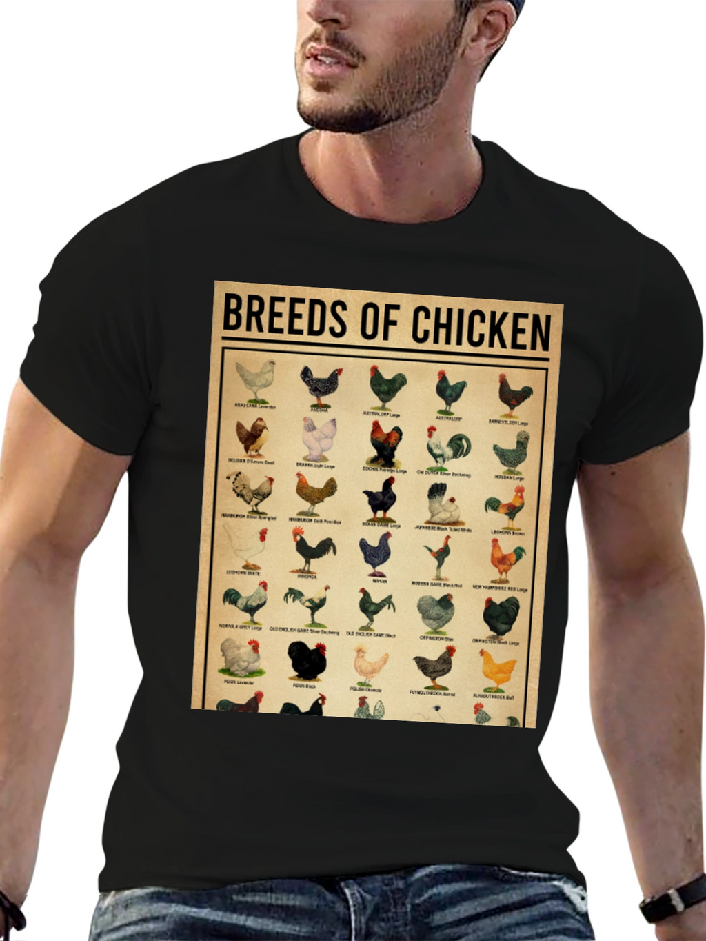 Breeds of Chicken Graphic Tee - Black T-Shirt