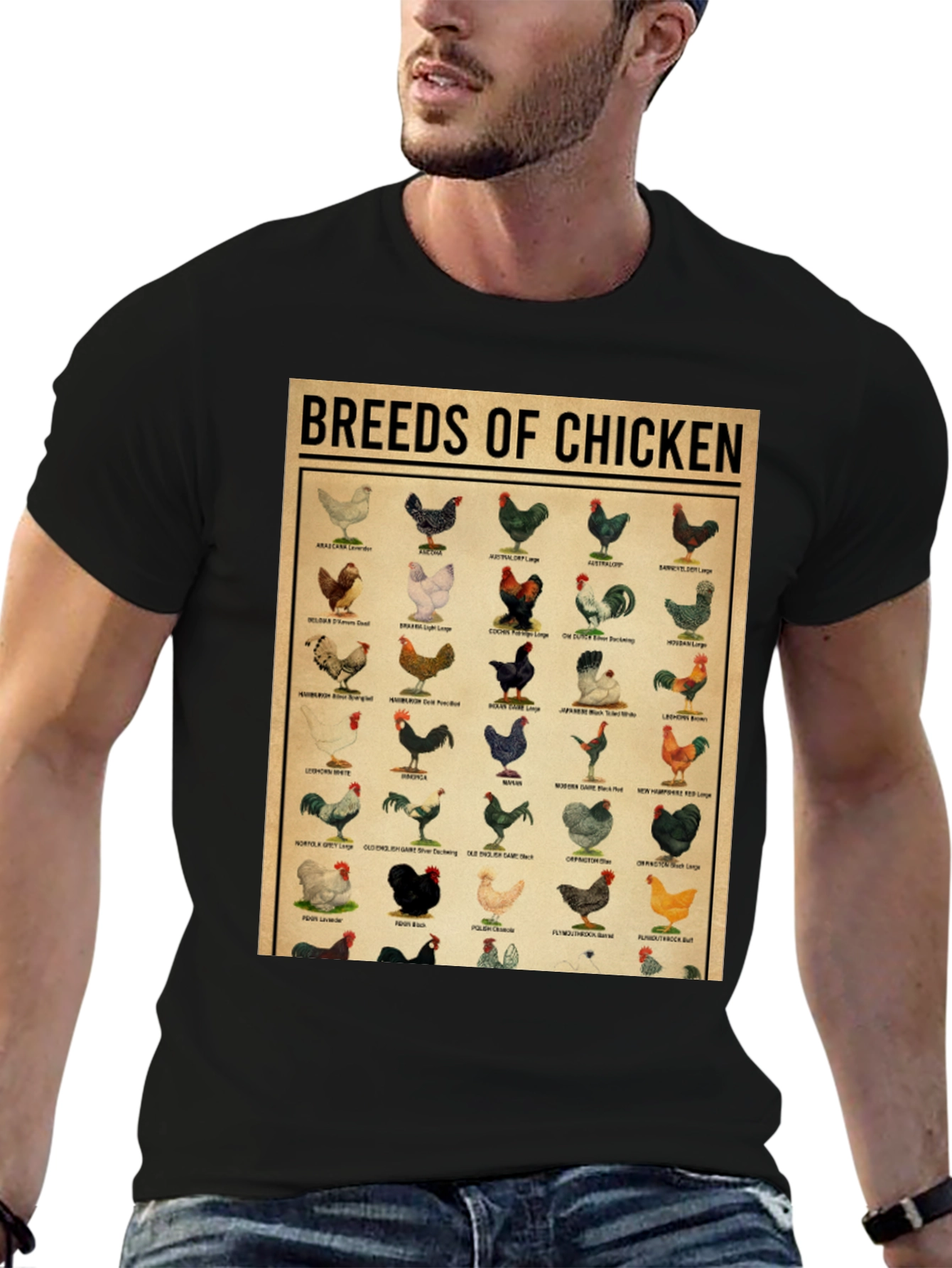 Breeds of Chicken Graphic Tee - Black T-Shirt