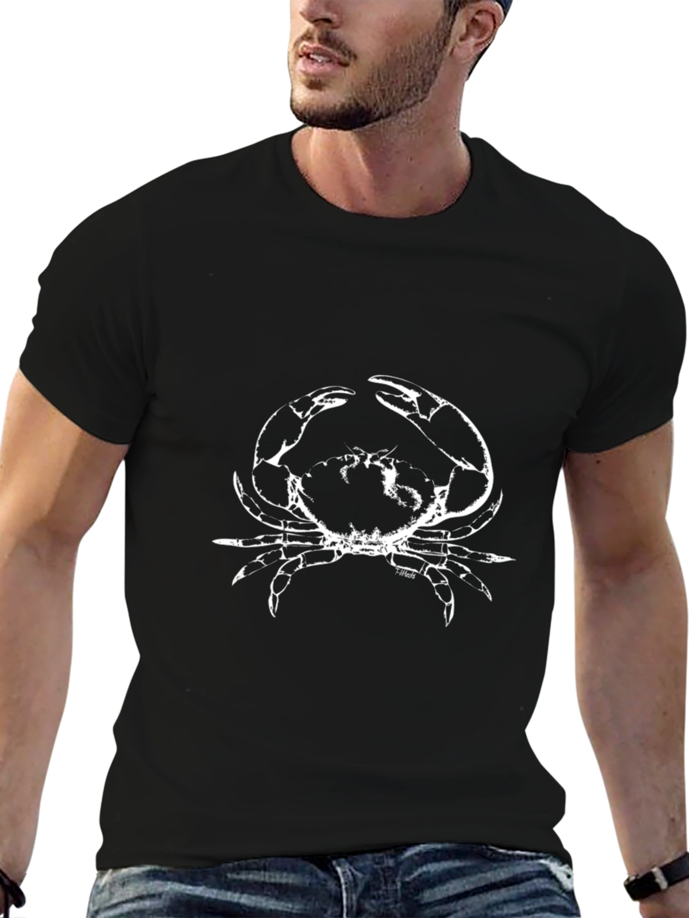 Crab Graphic Print Mens Black T-Shirt