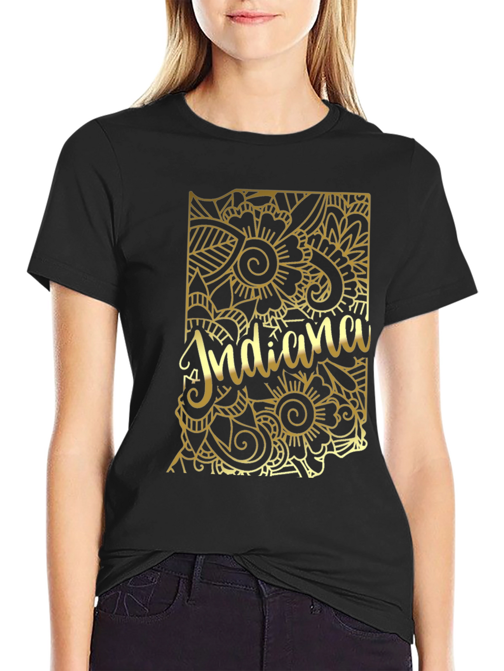 Indiana State Gold Floral T-Shirt