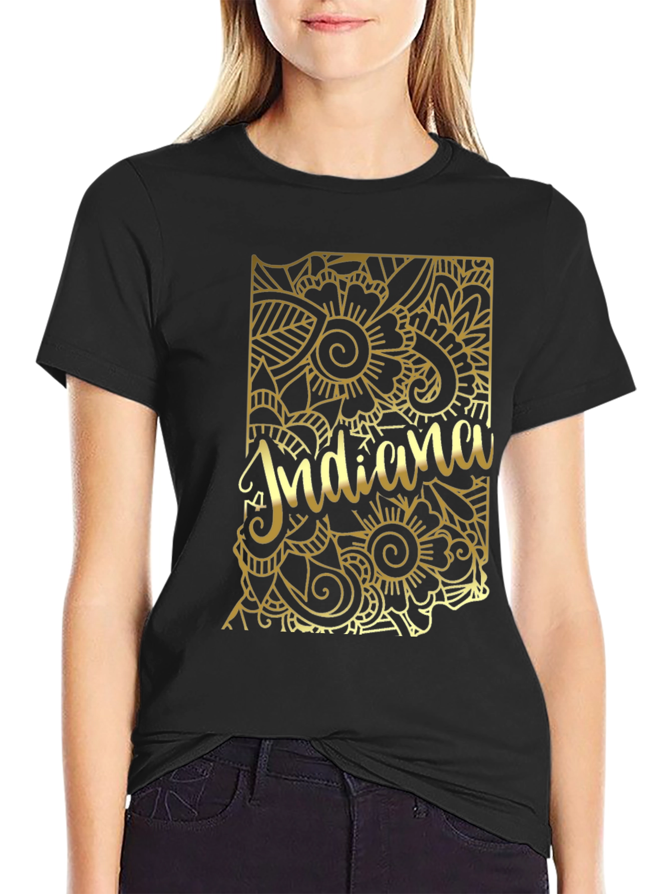 Indiana State Gold Floral T-Shirt