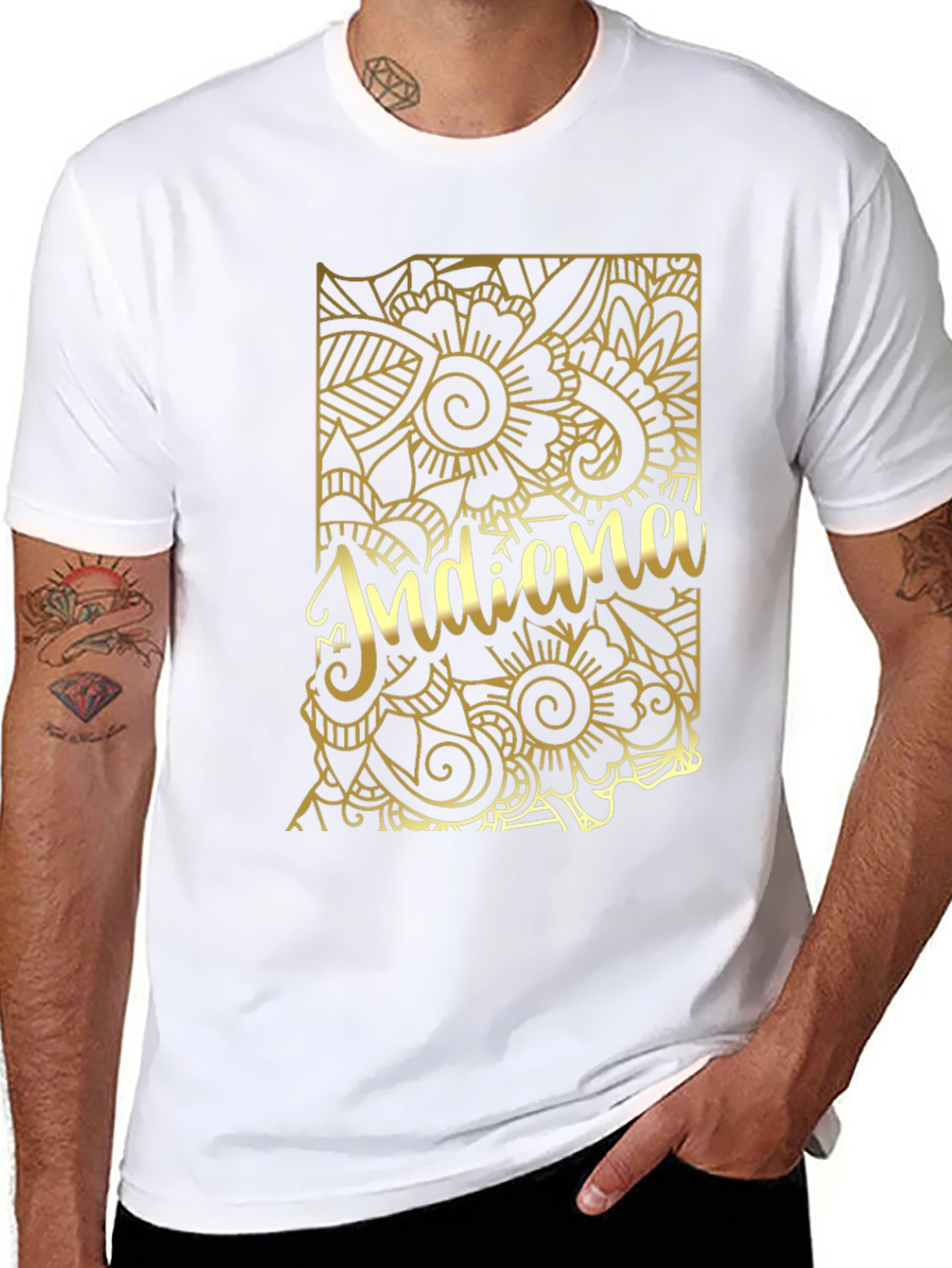 Indiana State Gold Floral T-Shirt
