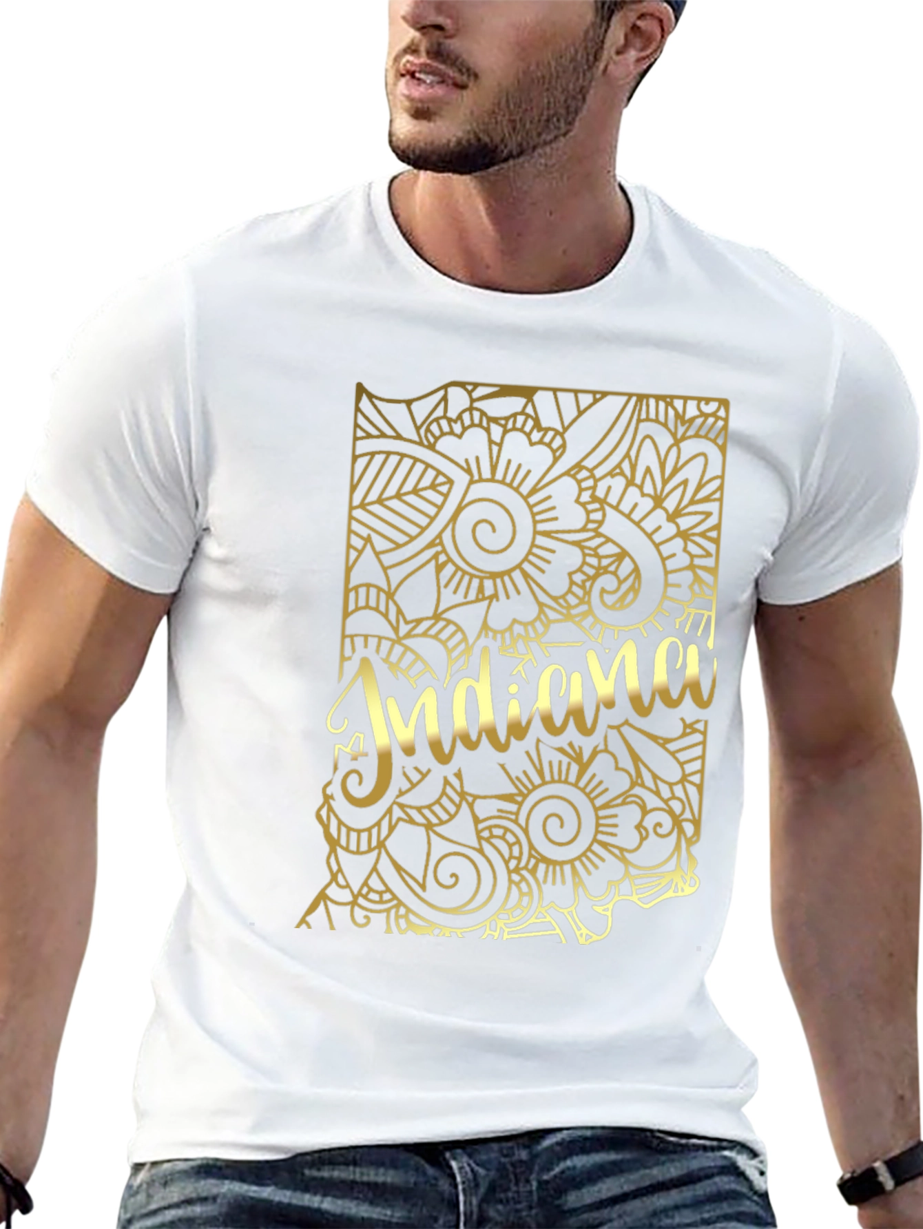 Indiana State Gold Floral T-Shirt