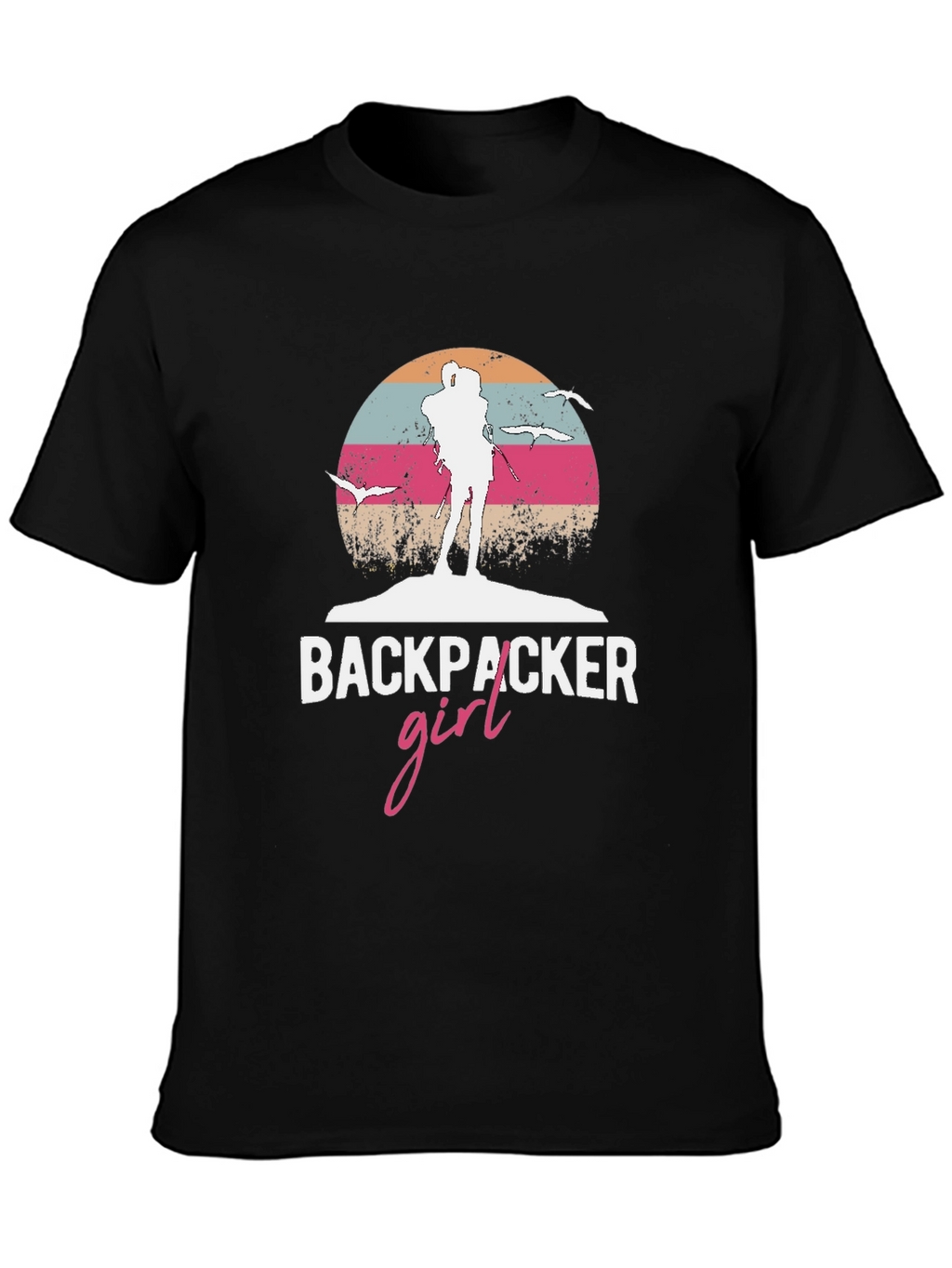 Backpacker Girl Retro T-Shirt - Adventure Ready!