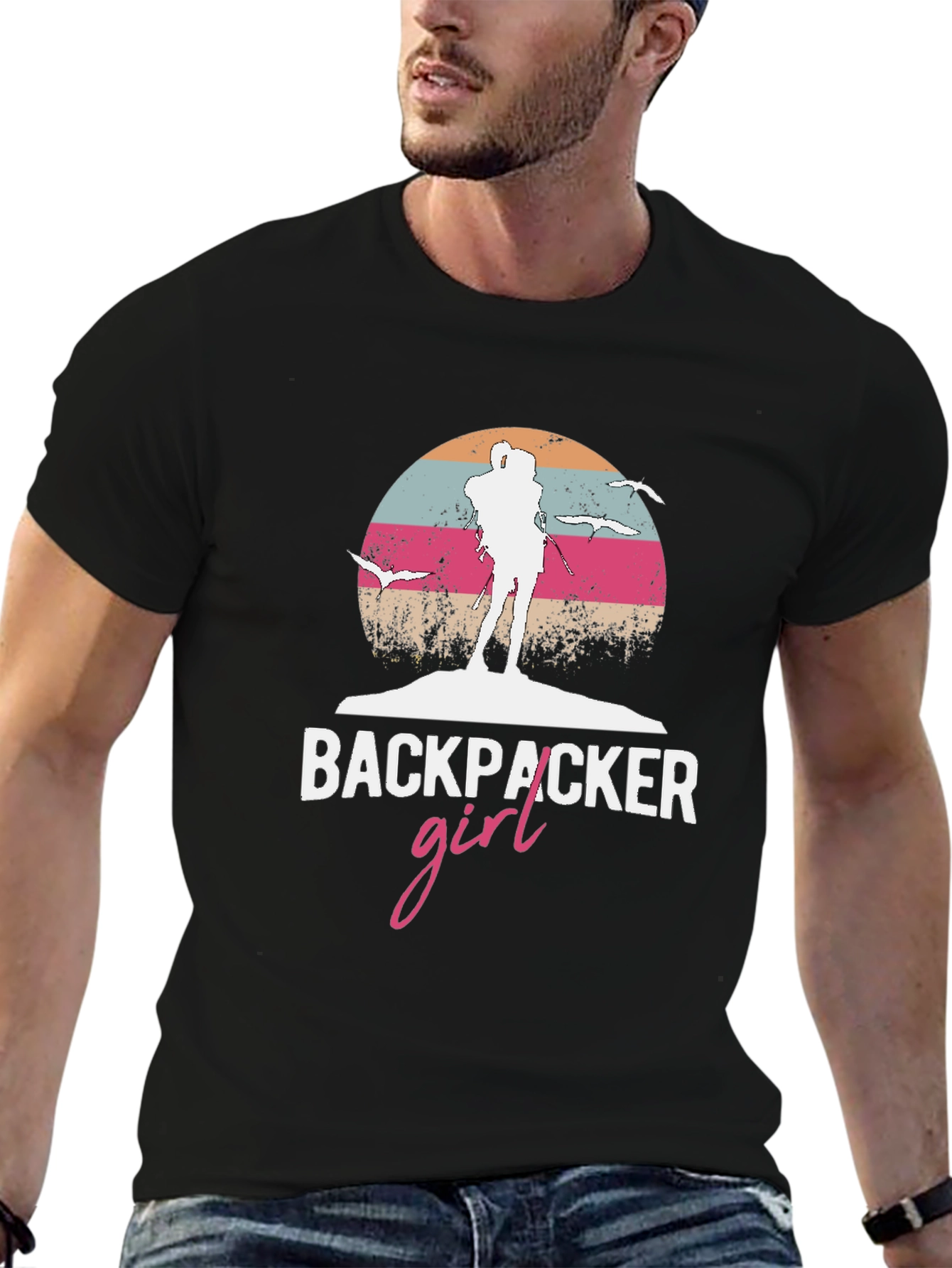 Backpacker Girl Retro T-Shirt - Adventure Ready!