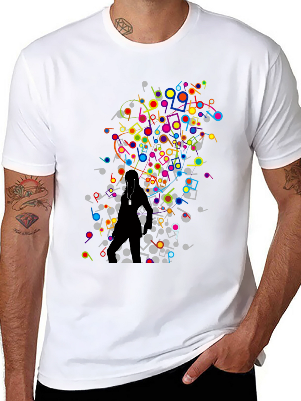 Musical Notes Graphic Black T-Shirt
