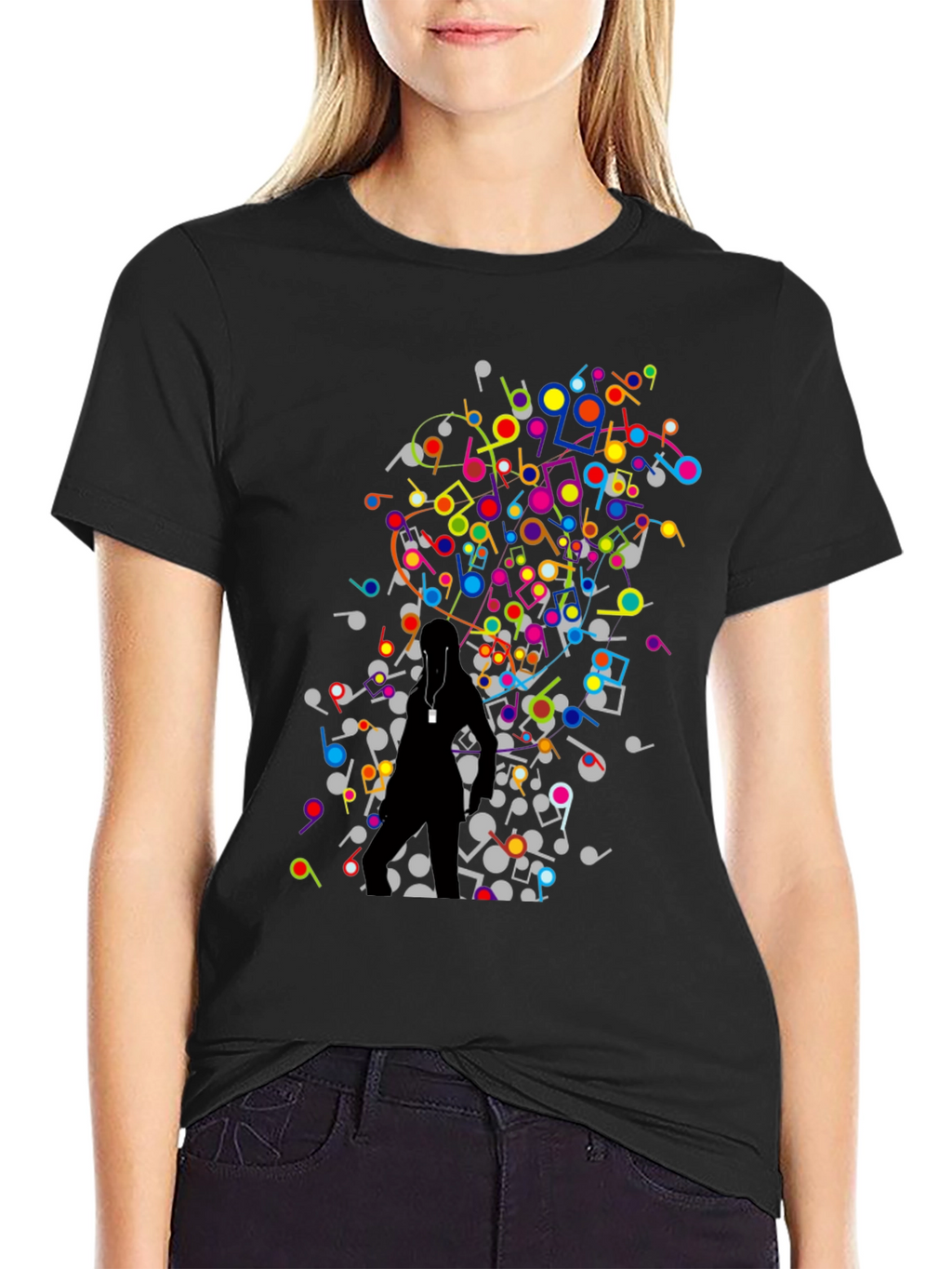 Musical Notes Graphic Black T-Shirt