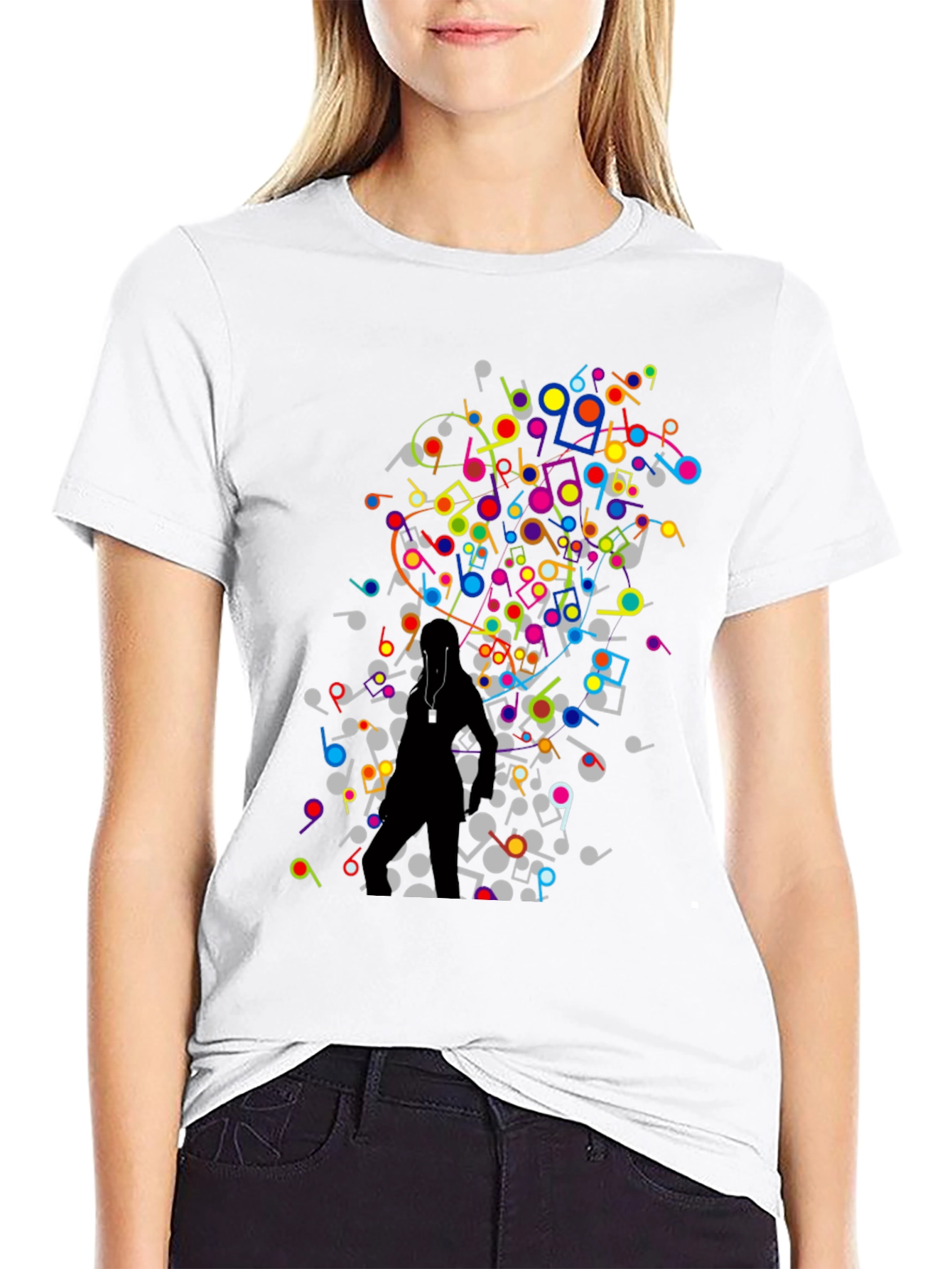 Musical Notes Graphic Black T-Shirt