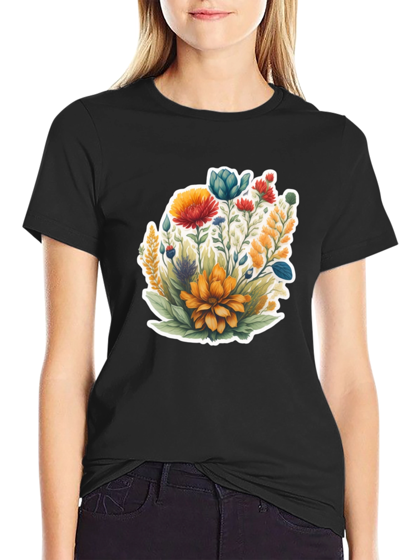 Floral Graphic Black Tee
