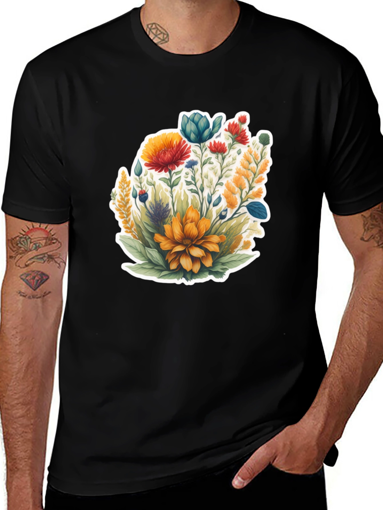 Floral Graphic Black Tee