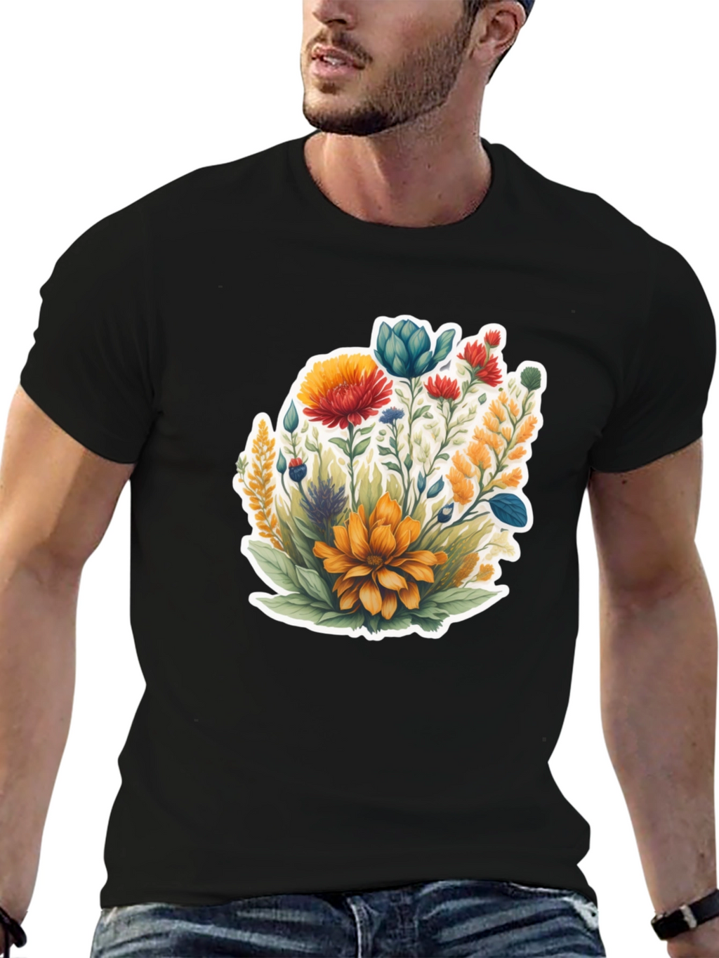 Floral Graphic Black Tee