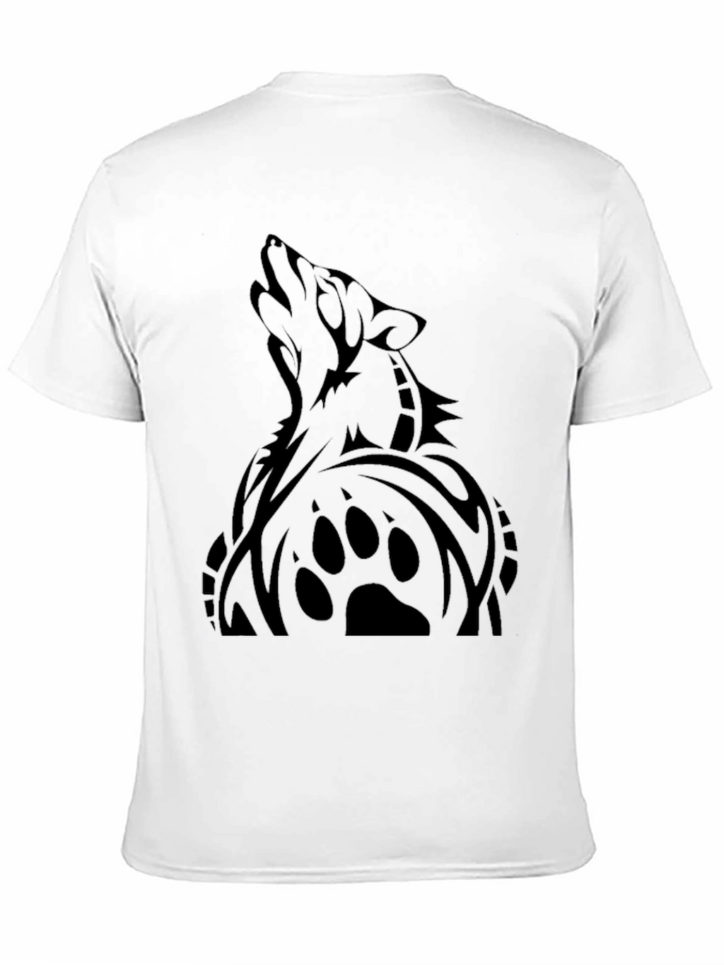 Mens Black Wolf Graphic Tee - Tribal Design