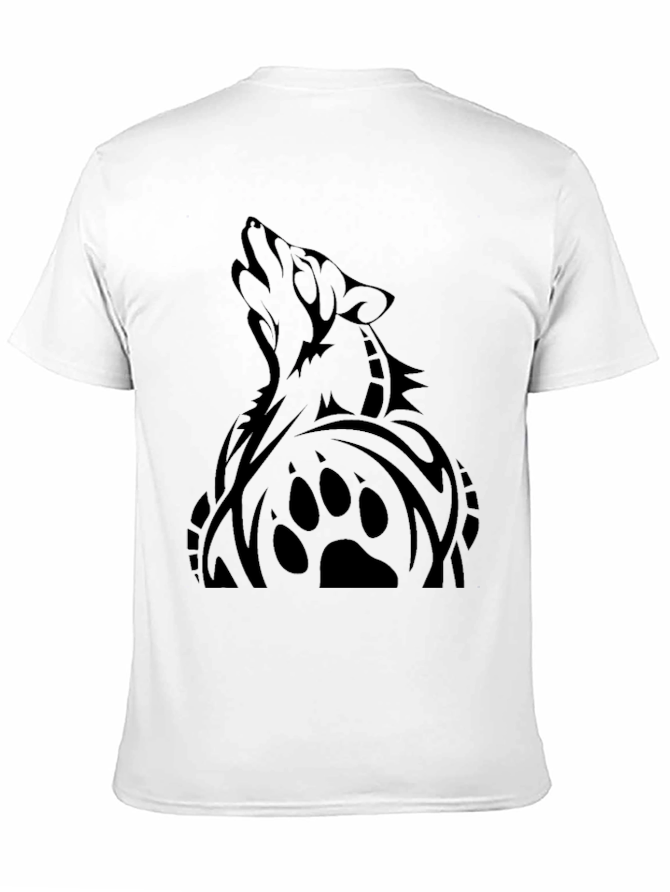 Mens Black Wolf Graphic Tee - Tribal Design