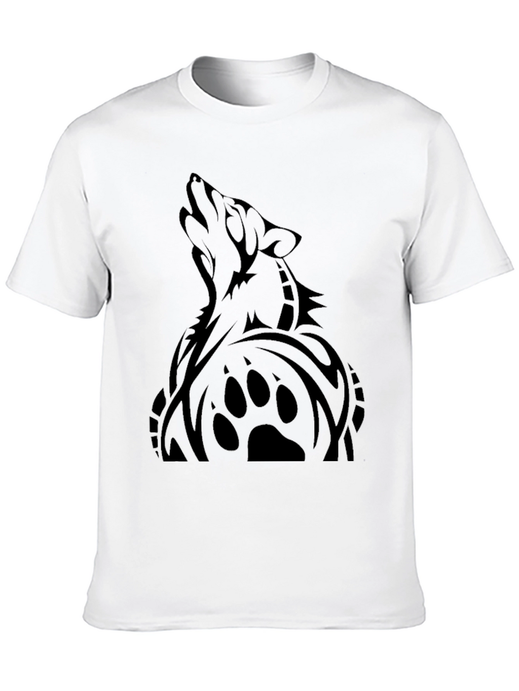 Mens Black Wolf Graphic Tee - Tribal Design