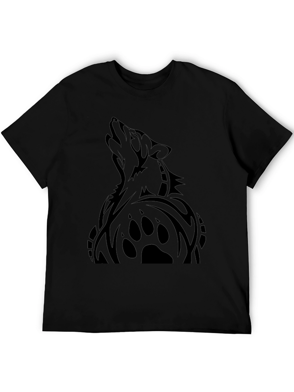 Mens Black Wolf Graphic Tee - Tribal Design